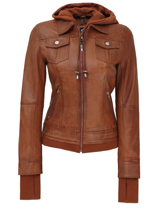 brown leather women jacket