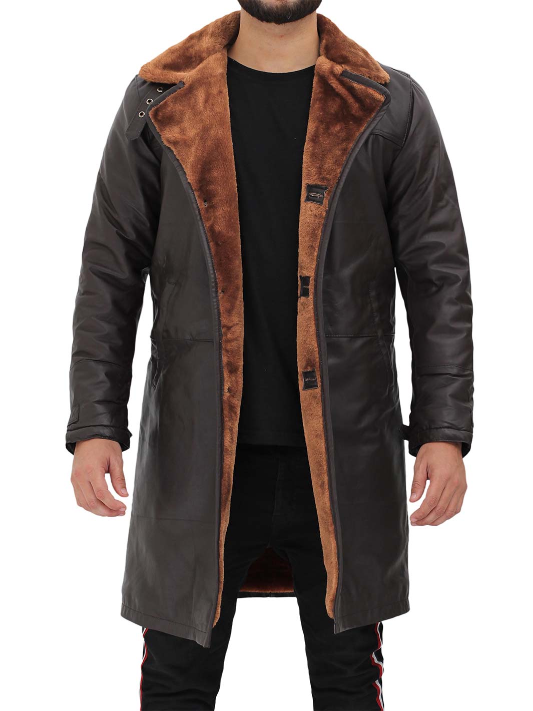 Turlock Mens Brown Shealing Leather Coat