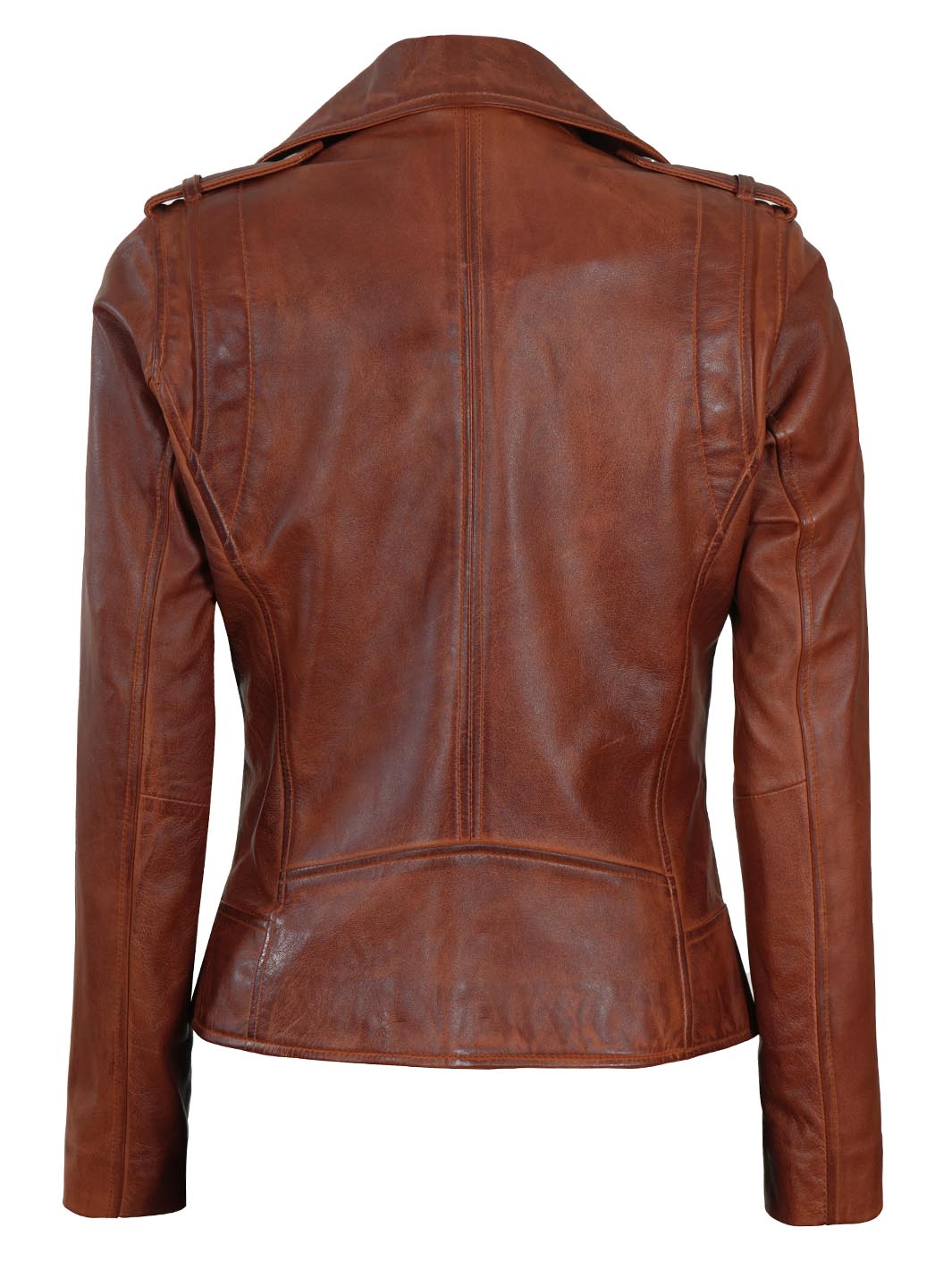 Kristan Women Asymmetrical biker Cognac Leather Jacket