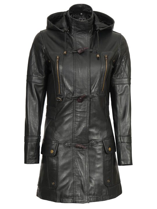Womens Leather Coat with hood