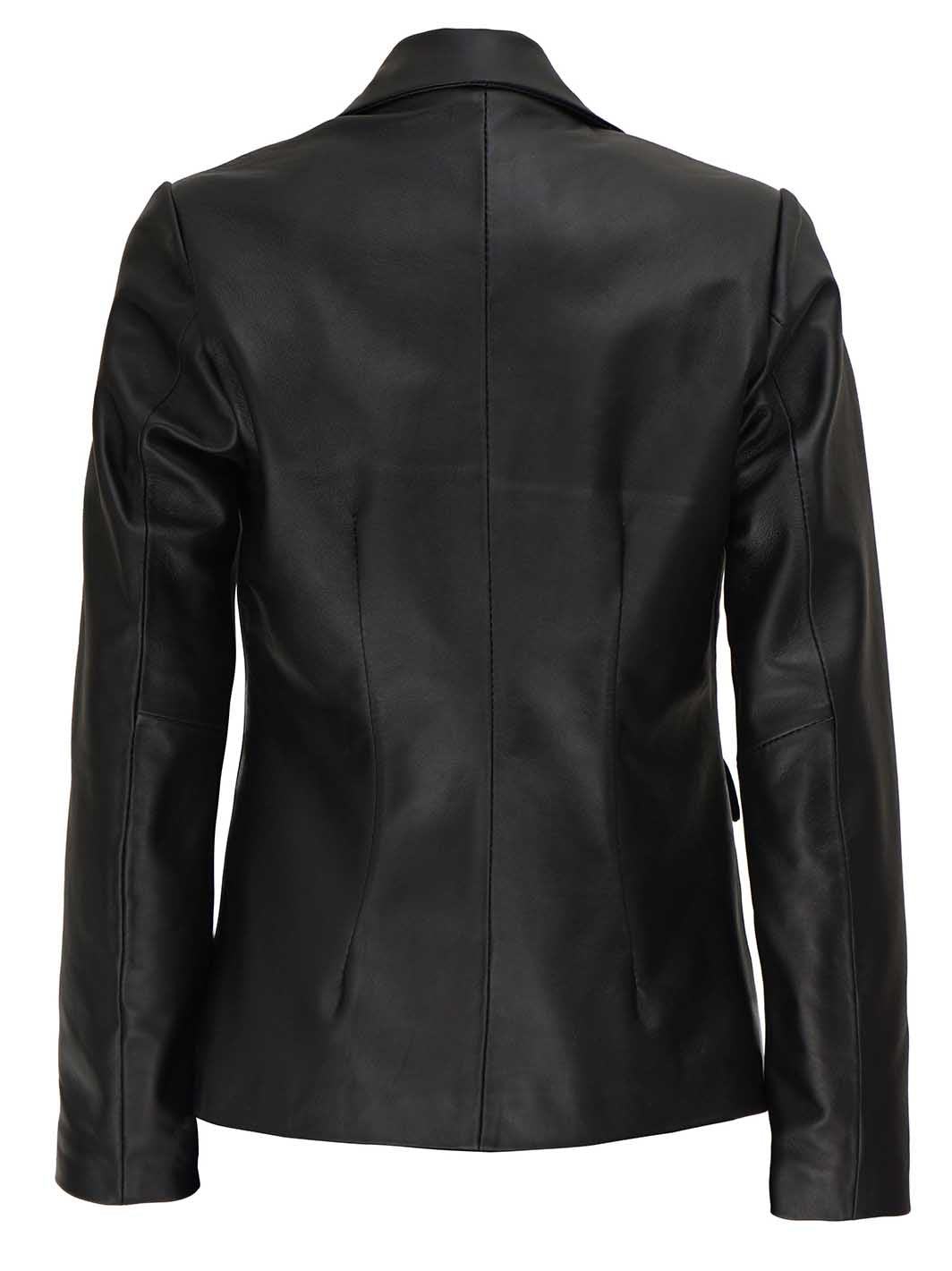 Judy Womens Long Black Leather Blazer