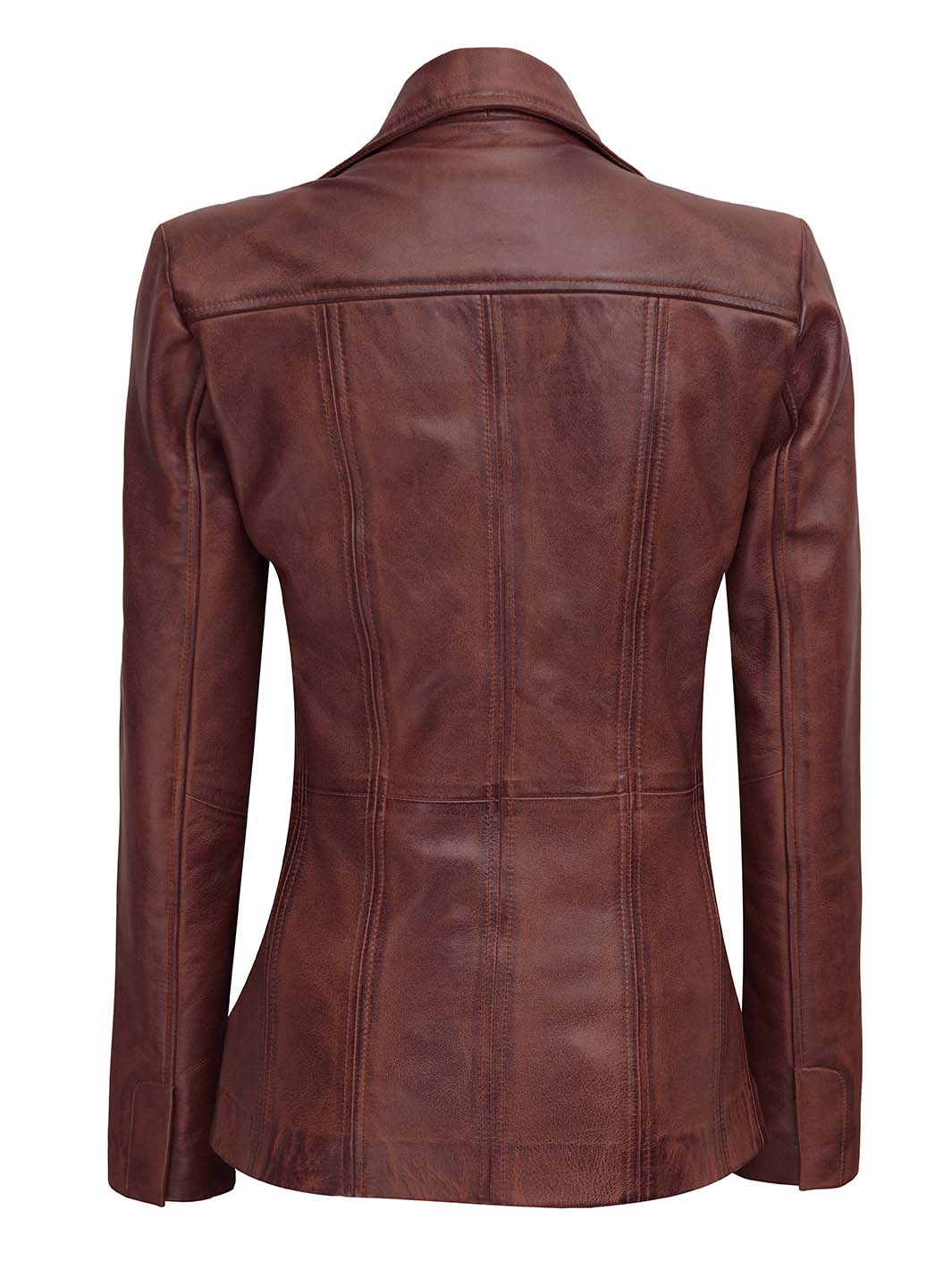 Bitonto Womens Three Button Brown Leather Coat