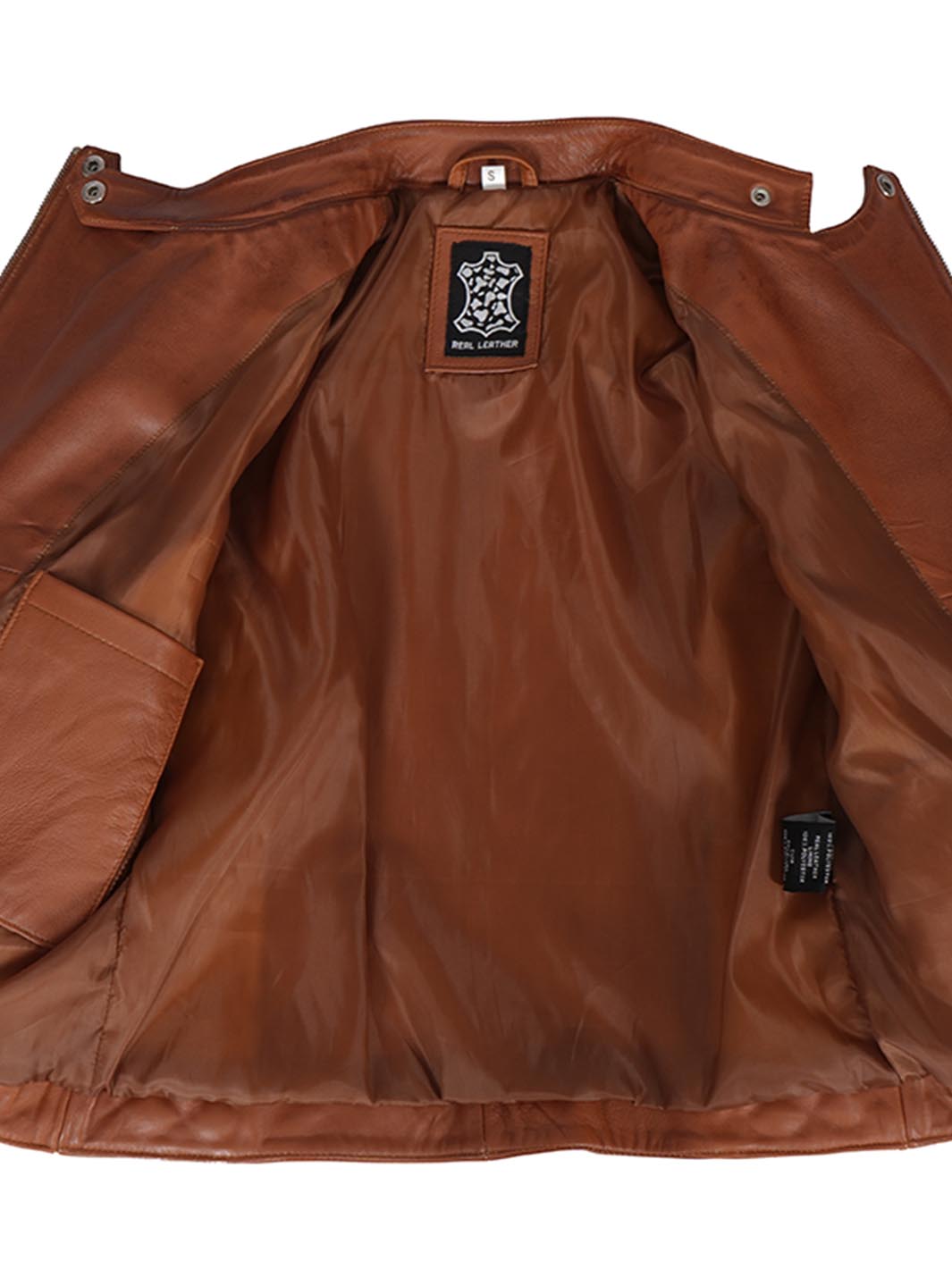 Jannie Women Cognac Wax Asymmetrical Quilted Leather Jacket