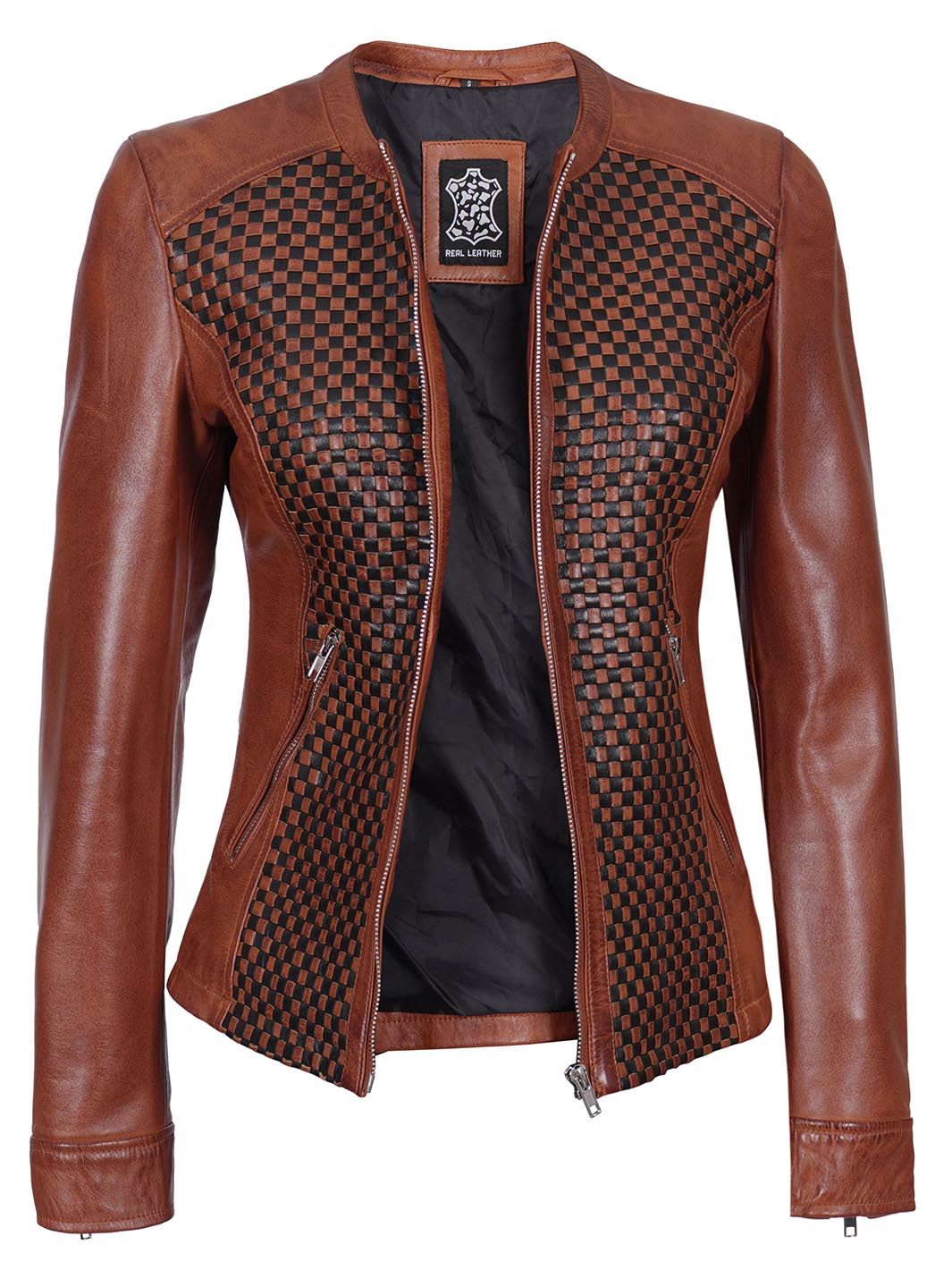 Maude Cognac Textured Women Leather Jacket