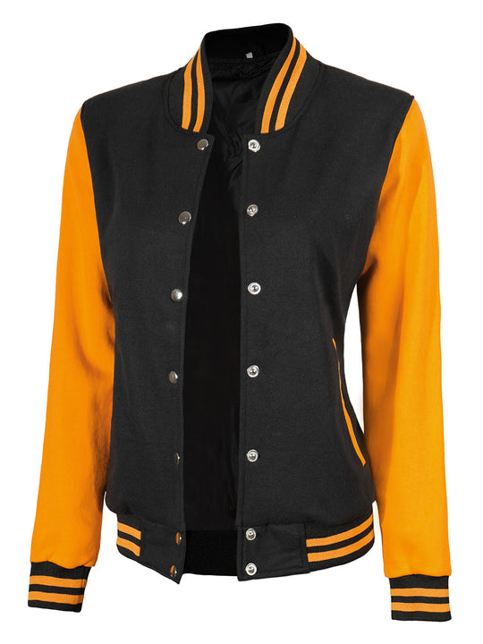 Womens Yellow & Black Plain Varsity Jacket