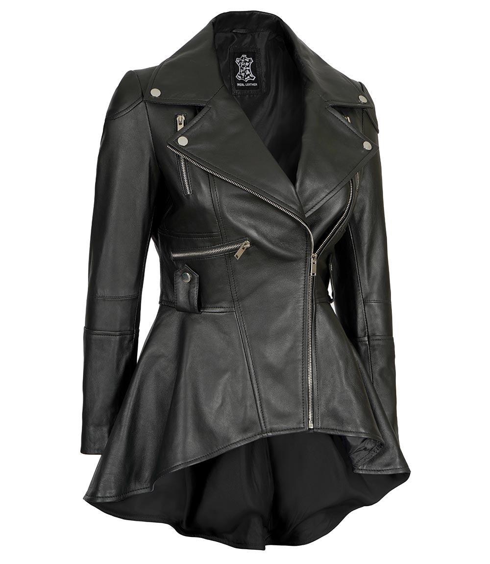 Womens Peplum Black Biker Leather Jacket