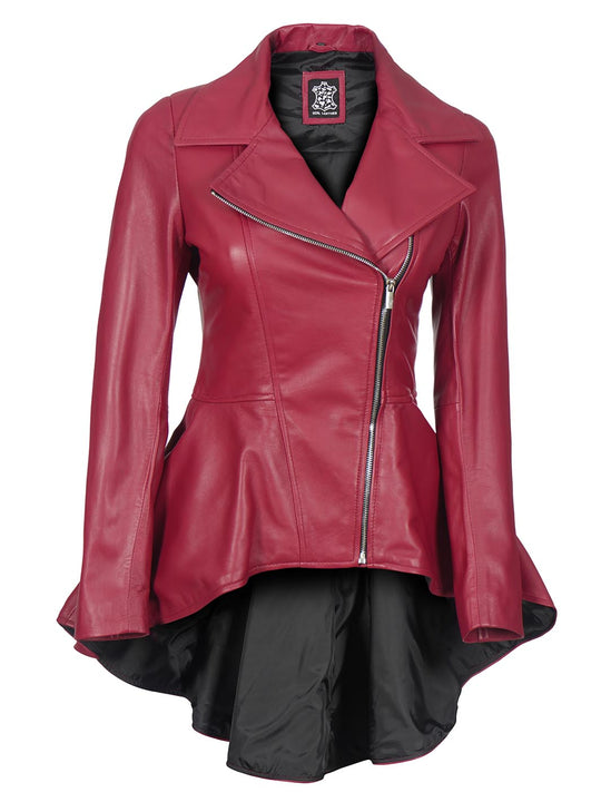 Womens Pink Asymmetrical Biker Leather Jacket