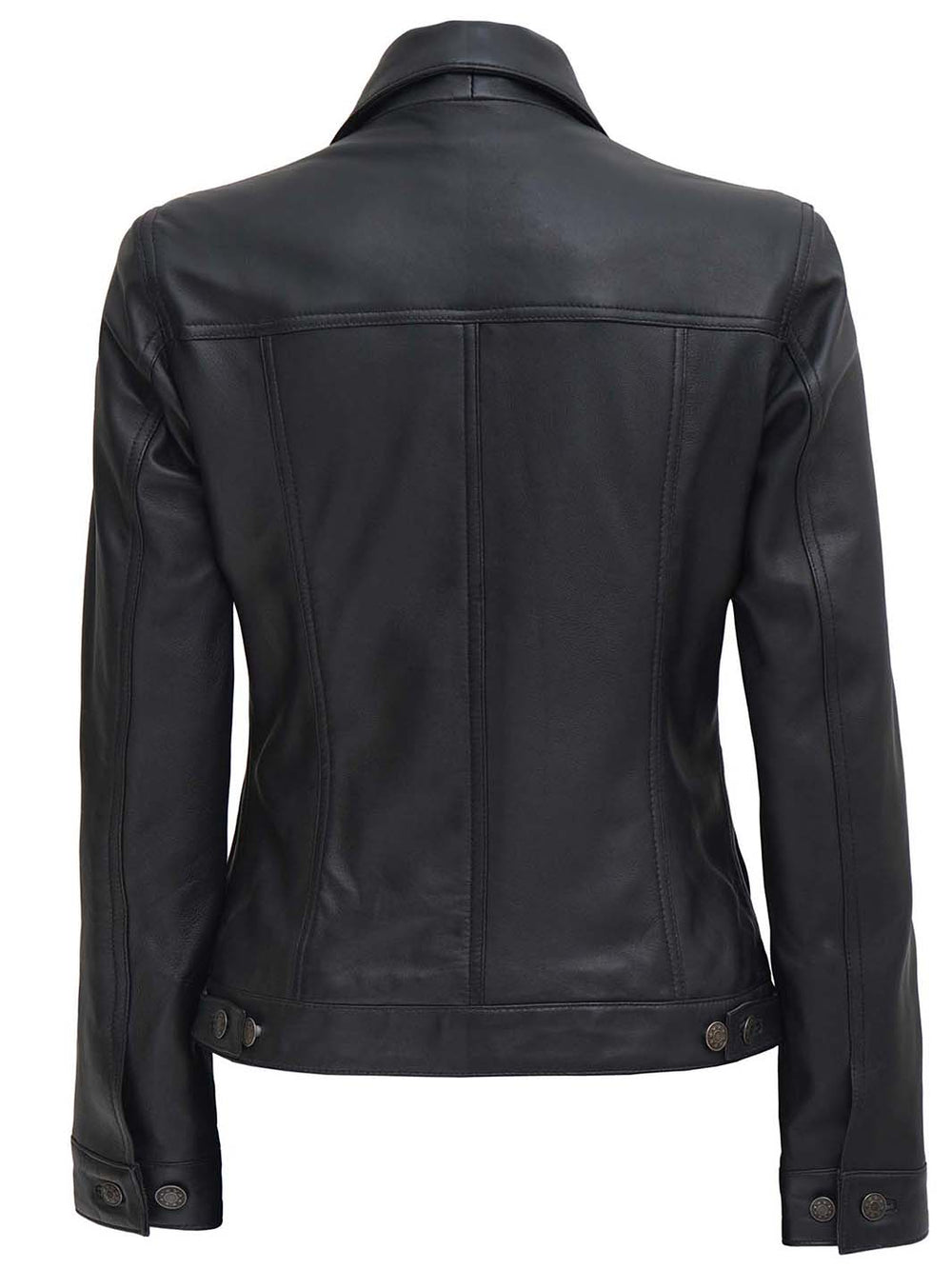 Womens Trucker Black Leather Jacket