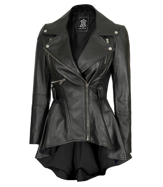 Womens Black Asymmetrical Biker Leather Jacket
