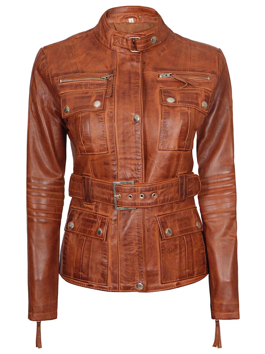 Womens Cognac Biker Leather Jacket