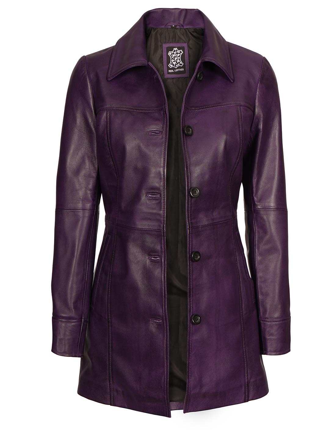 Purple Leather Womens Coat
