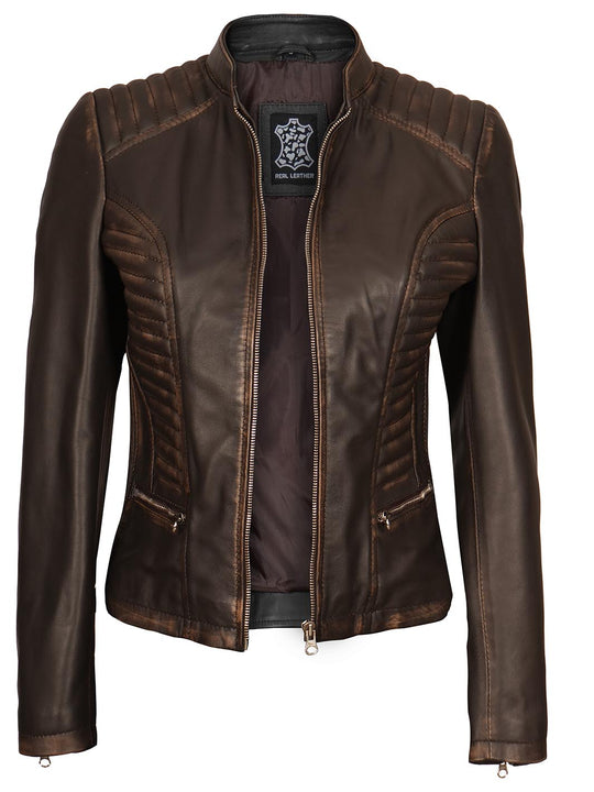 Womens Ruboff Brown Real Lambskin Leather Jacket