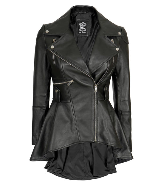 Womens asymmetrical biker leather jacket
