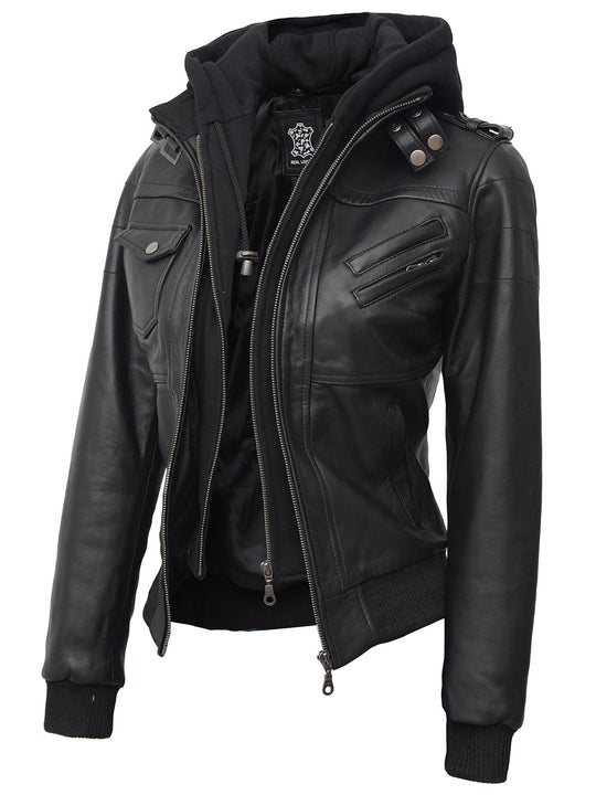 Hooded leather jacket