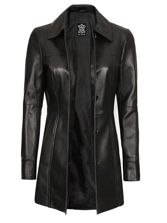Womens Black Leather Coat