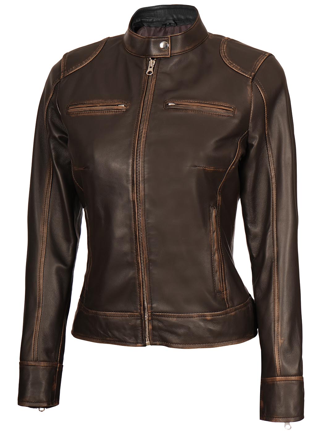 Dodge Women's Brown Rub off Motorcycle Leather Jacket