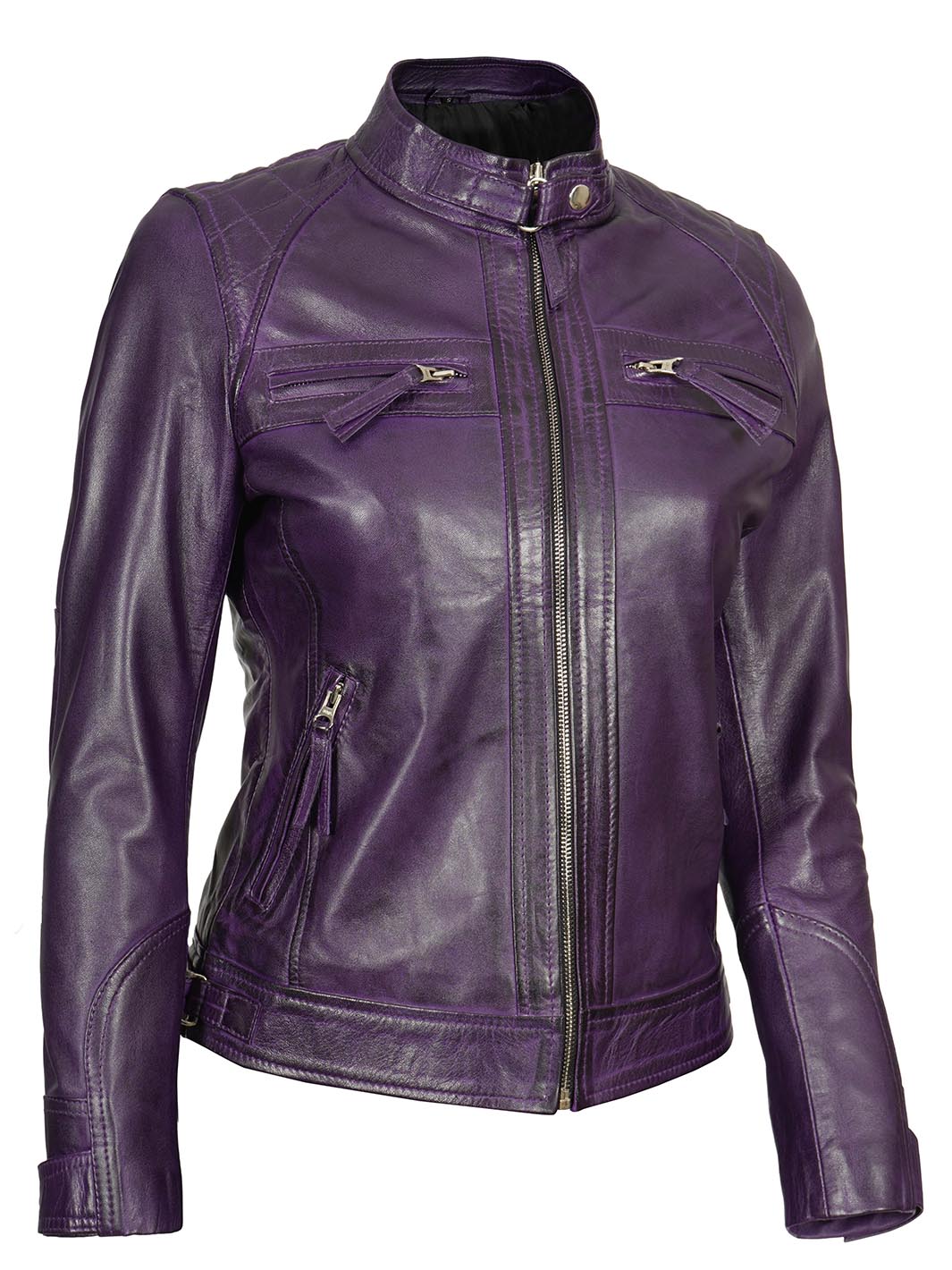 Womens Purple Biker Leather Jacket