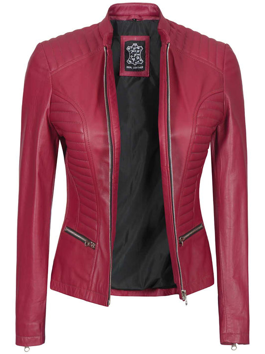 Womens Pink Biker Leather Jacket