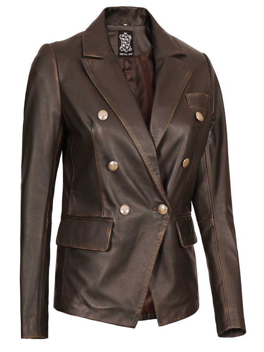 Womens Brown Real Leather Blazer