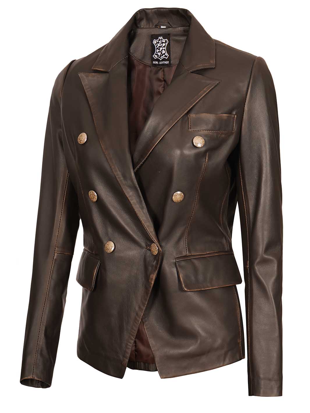 Womens Brown Leather Blazer