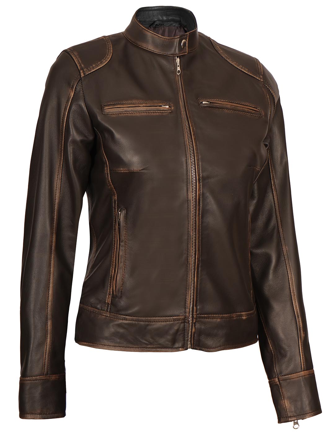 Dodge Women's Brown Rub off Motorcycle Leather Jacket