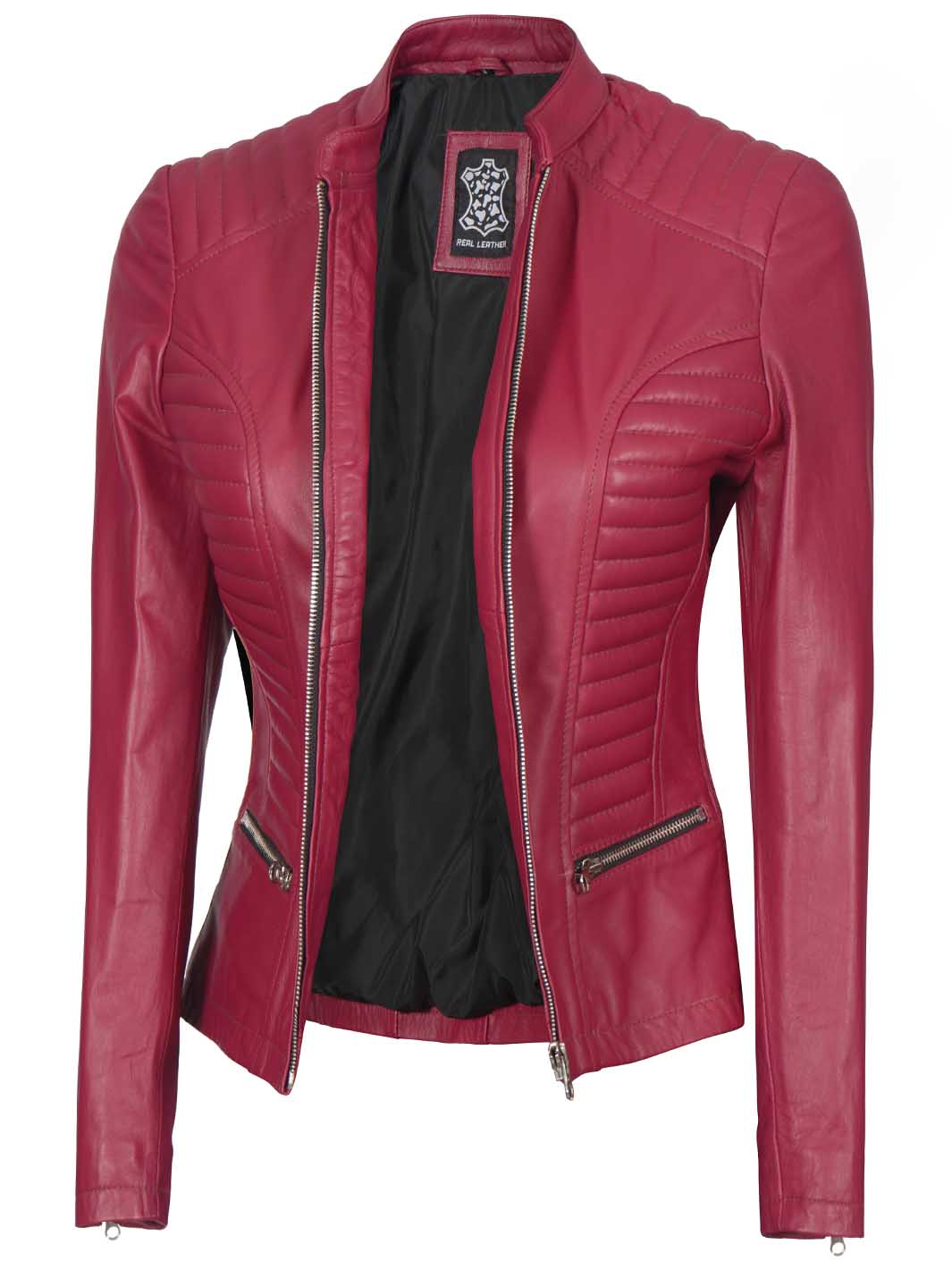 Womens Pink Cafe Racer Real Lambskin Leather Jacket