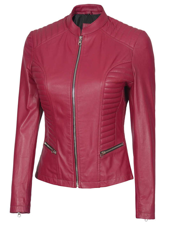 womens pink leather jacket