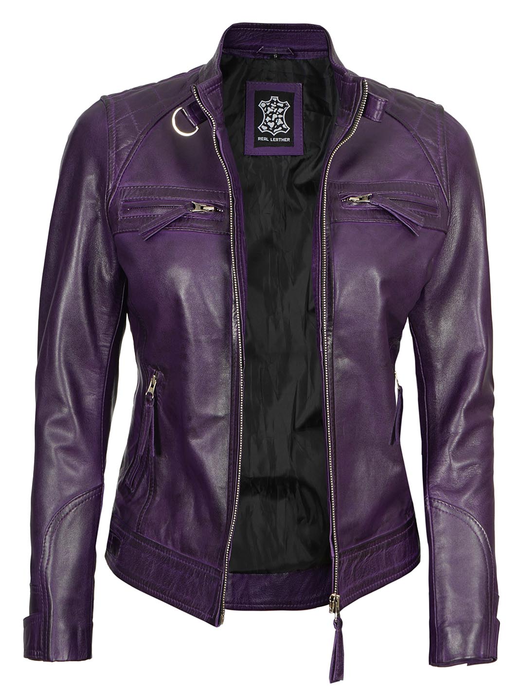 womens Purple cafe racer leather jacket