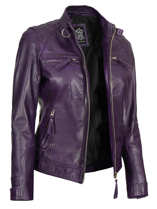 womens real lambskin biker leather jacket