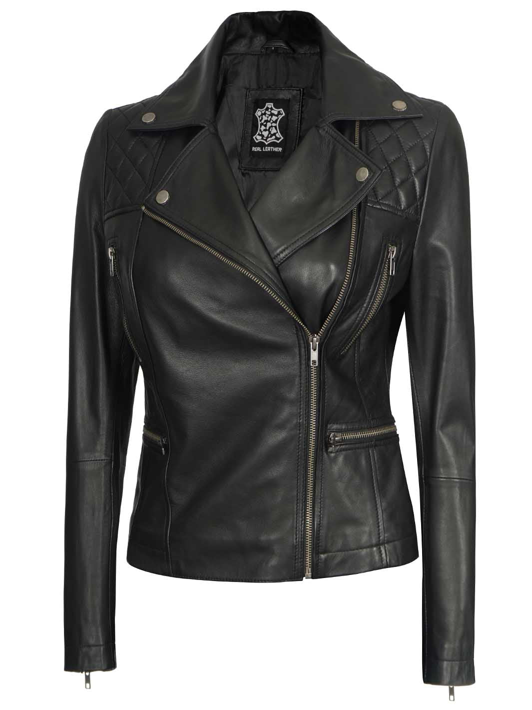 Amanda Women's Black Quilted Biker Leather Jacket