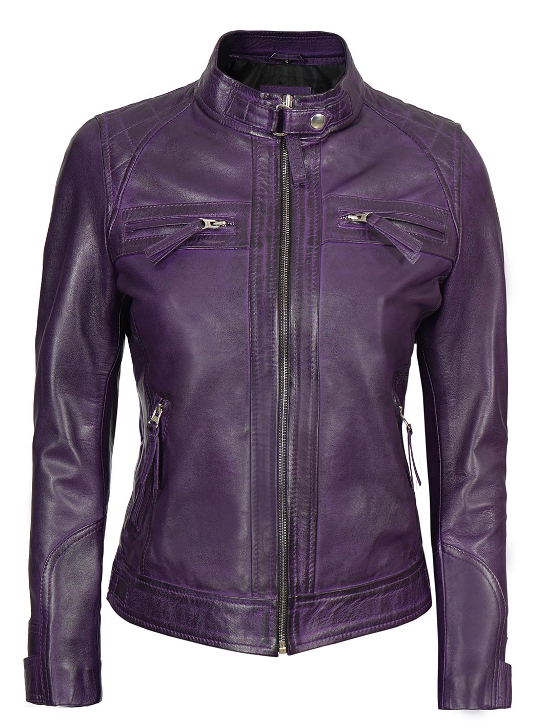 Womens quilted purple leather jacket