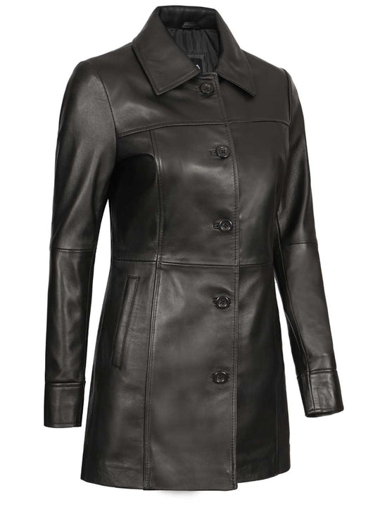 Womens Black Leather Coat