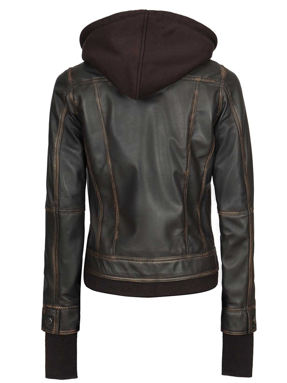 Womens Brown Leather Jacket with hood