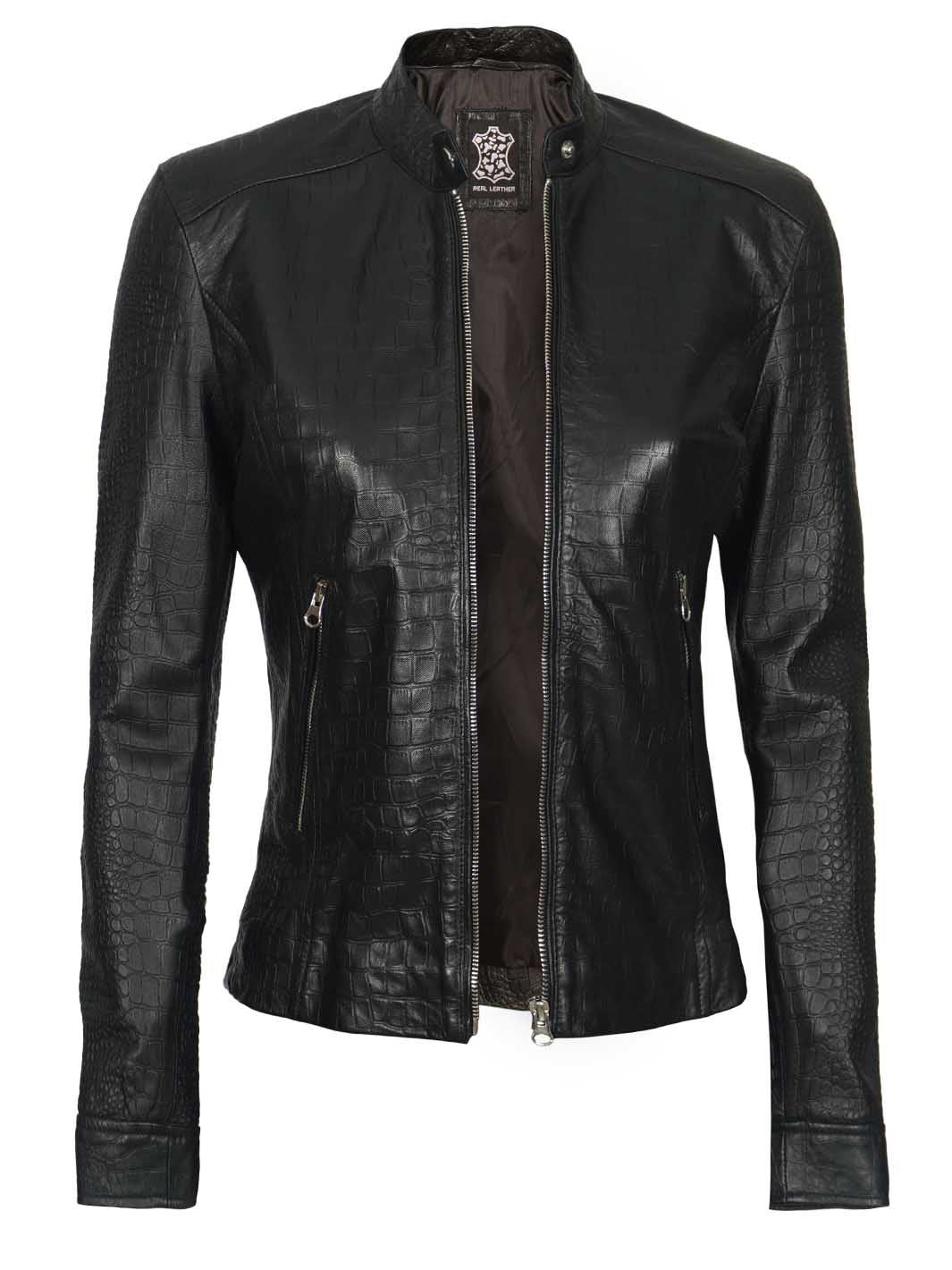 Womens Textured Black Real Lambskin Leather Jacket