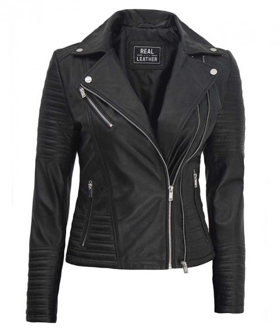womens black biker leather jacket