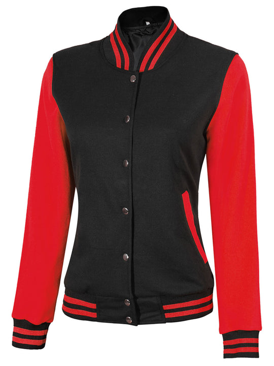 Womens Red & Black Plain Varsity Jacket
