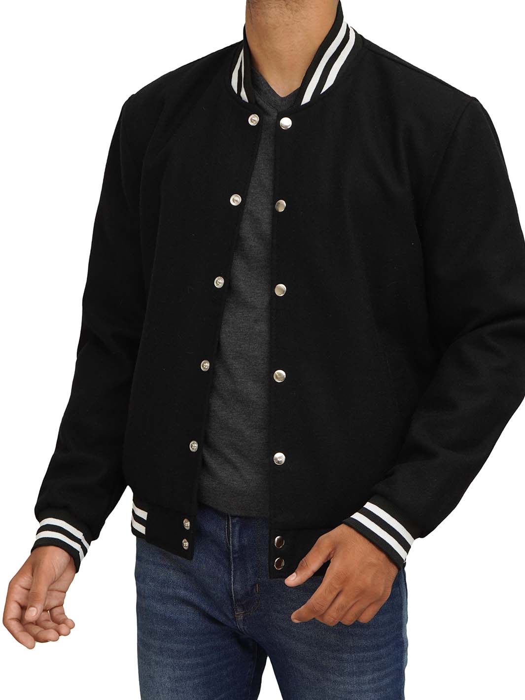 Schwarze Letterman-Jacke für Herren aus Wolle