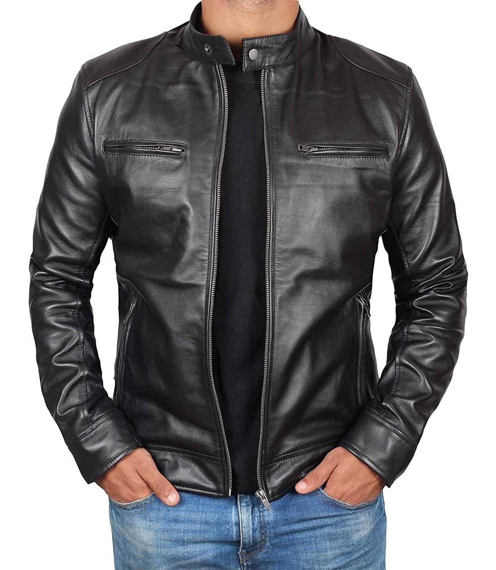 Mens Cafe Racer Black Leather Jacket | 100% Original – Decrum