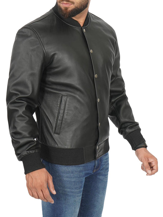 black bomber style leather jacket