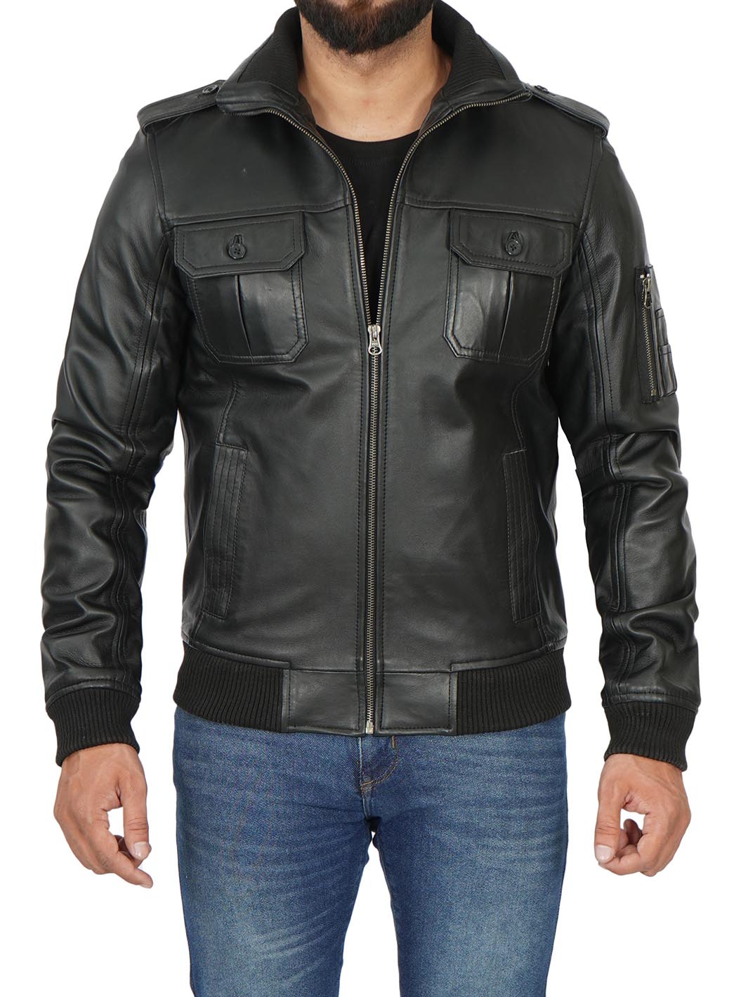 bomber mens leather jacket