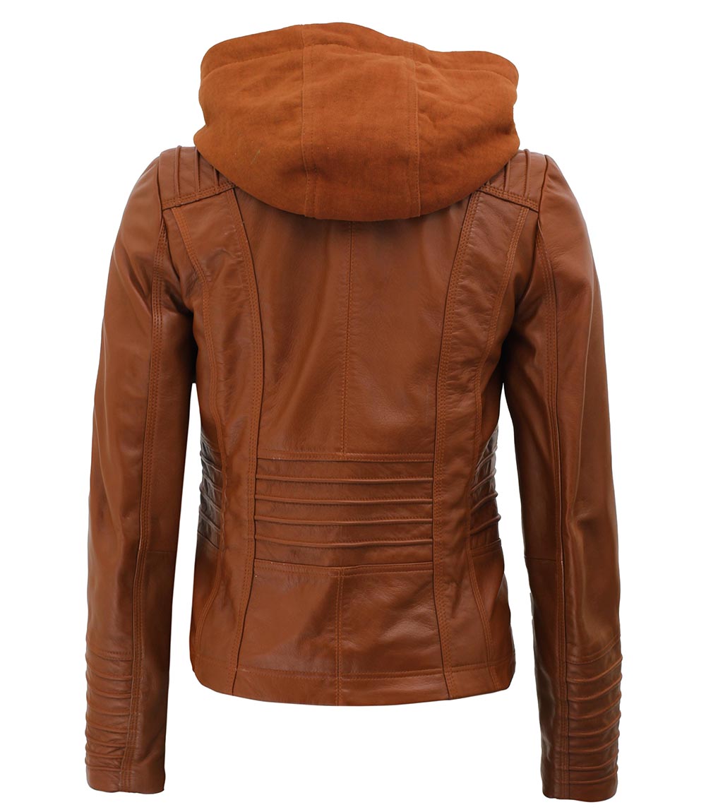 brown leather hooded jacket