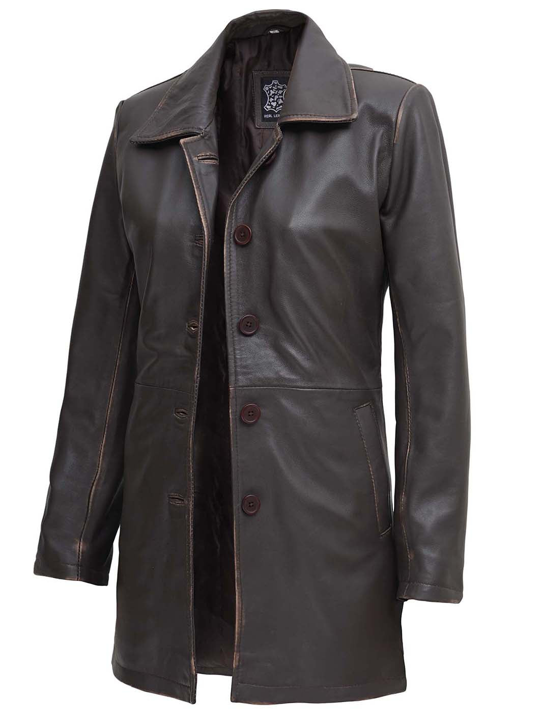 brown leather car coat for women