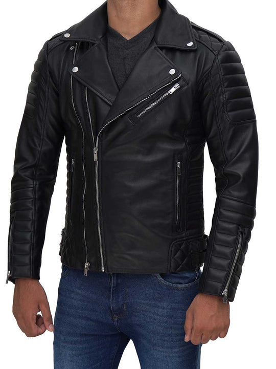 motorcycle leather jacket black men