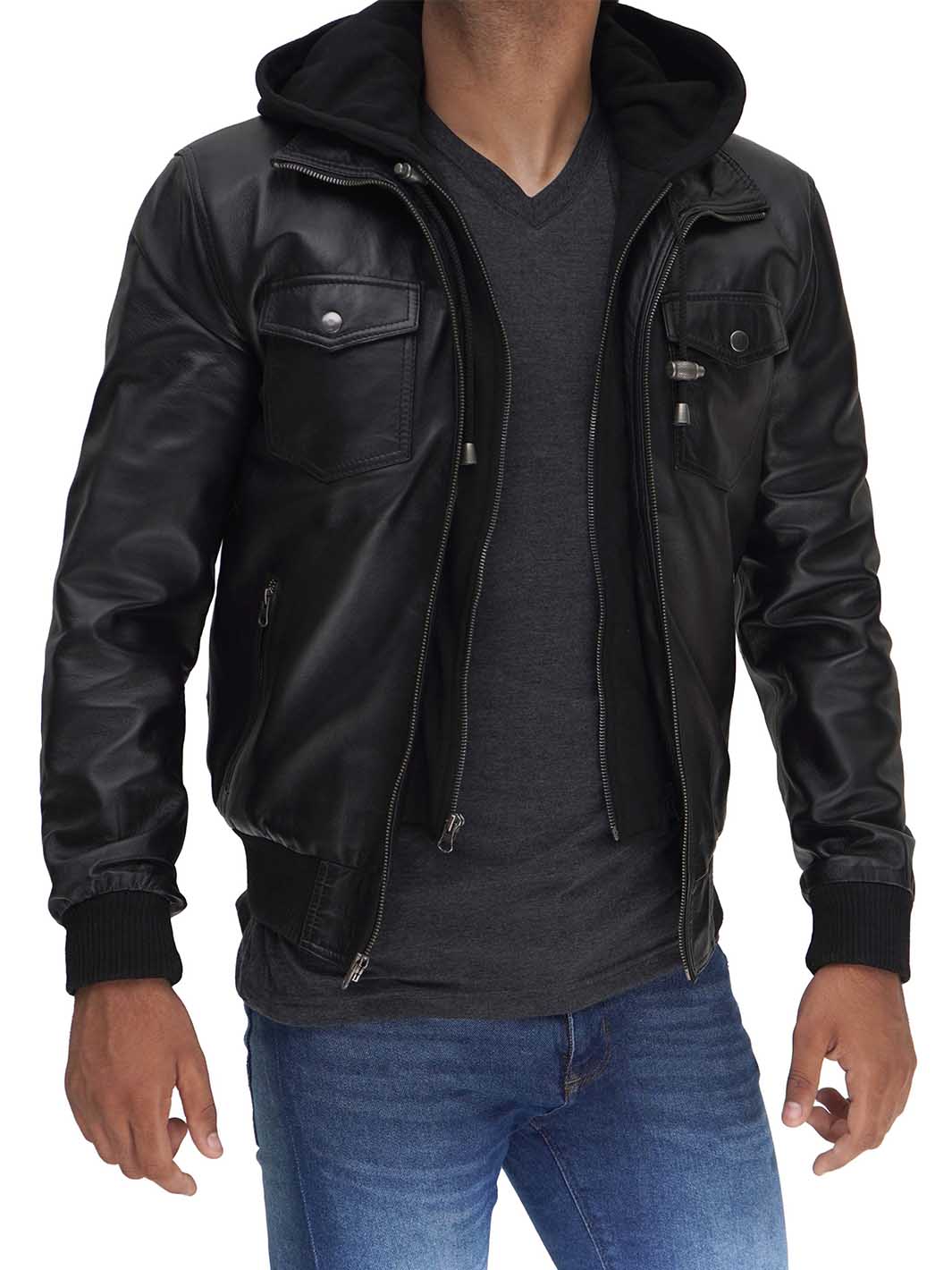 bomber trucker leather jacket