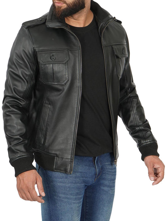 bomber style mens leather jacket