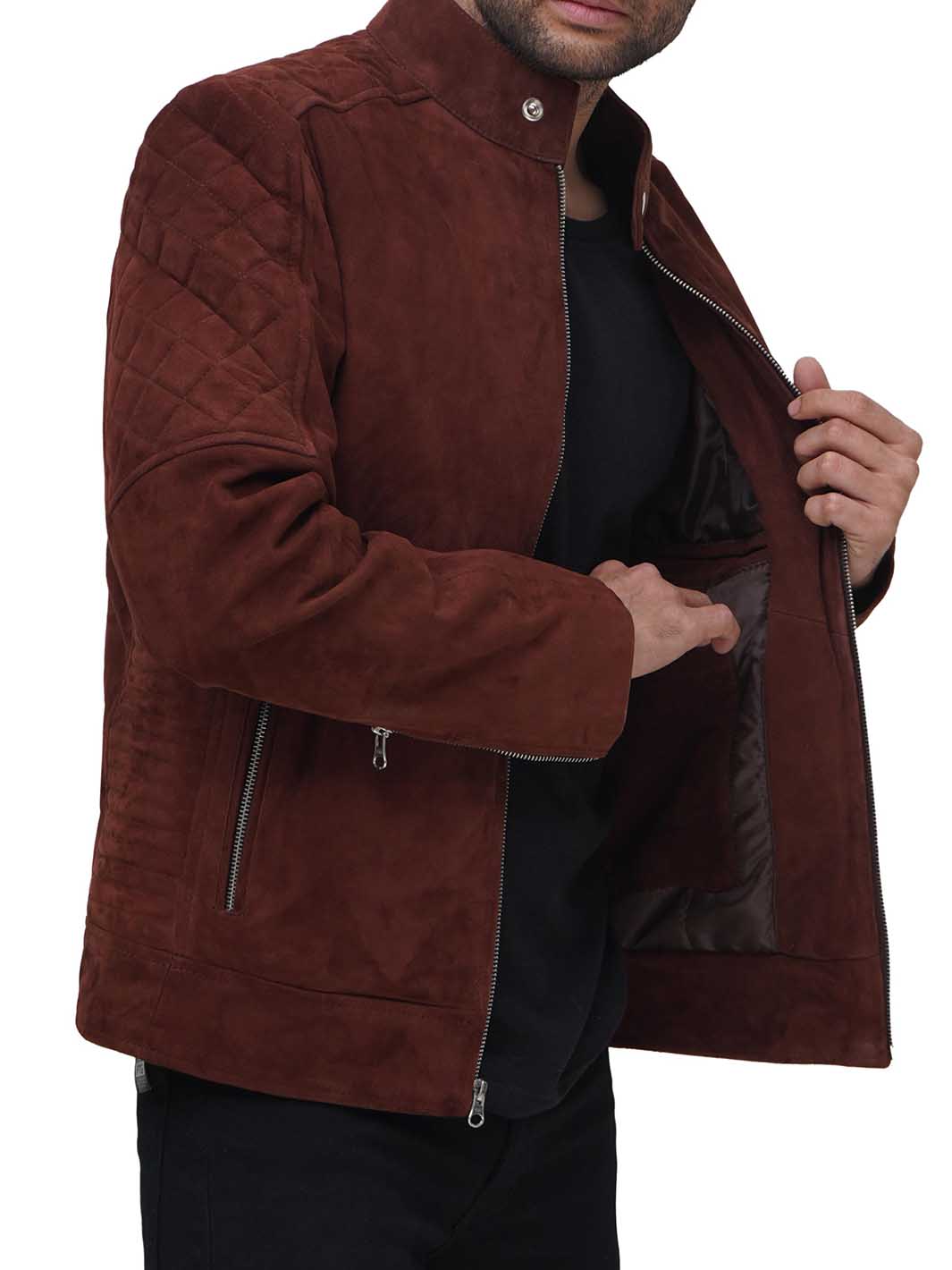 Mens Brown Suede Real leather Jacket