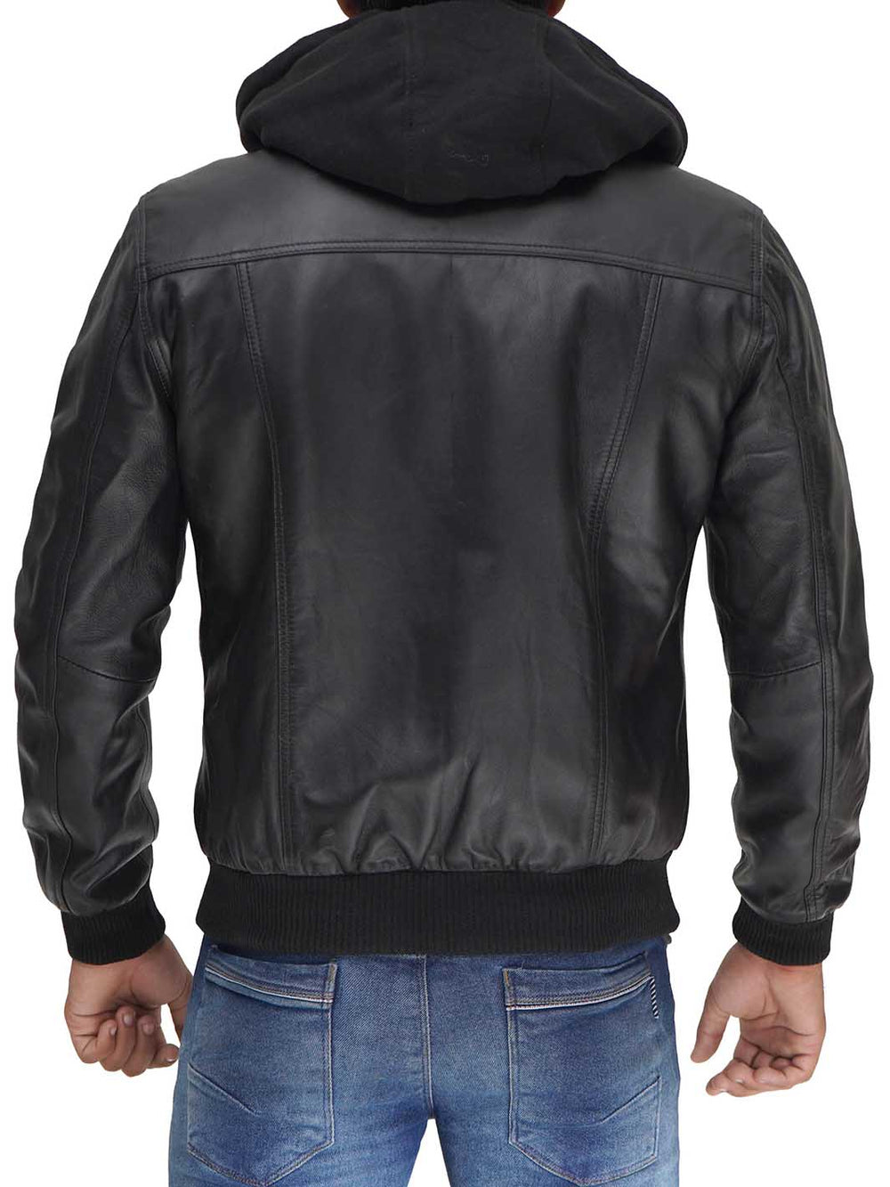 hooded black bomber leather jacket