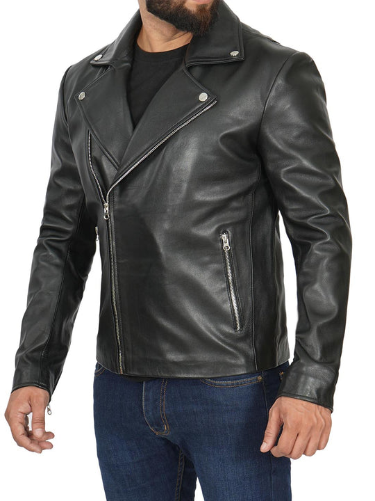 motorcycle black leather jacket mens