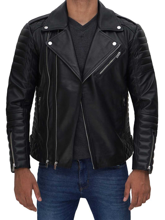 black quilted motorcycle leather jacket