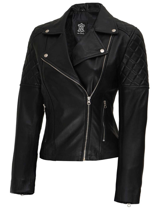 asymmetrical black moto jacket women